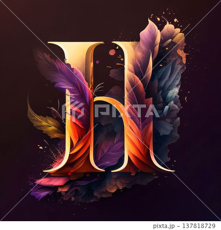 Letter H with colorful feathers on dark background. Vector illustration for your design 137818729