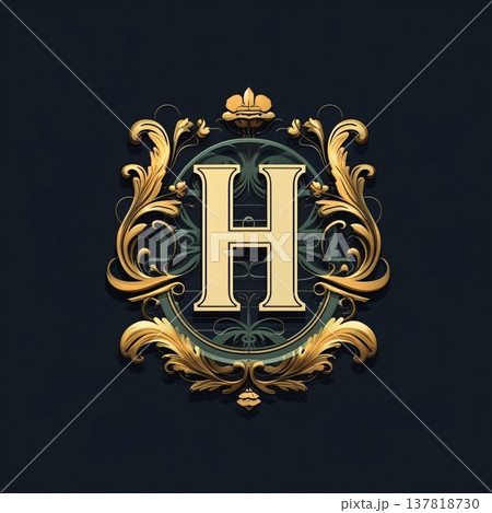 Luxury letter H in vintage style with floral ornament. Vector illustration 137818730