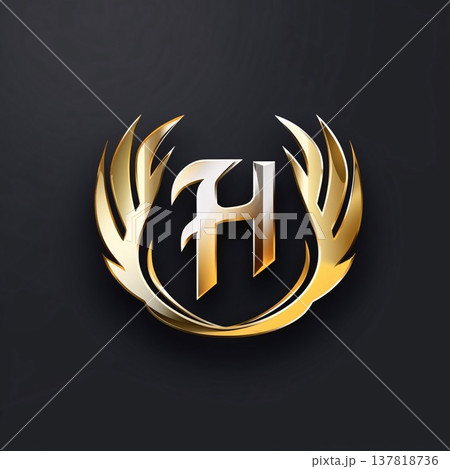 Initial Letter H Logo with Golden Laurel Wreath on Black Background. Initial Letter H Logo with Golden Laurel Wreath on Black Background. 137818736