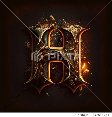 Burning Letter - h in Grunge Style with Flames. Burning Letter - h in Grunge Style with Flames. 137818754