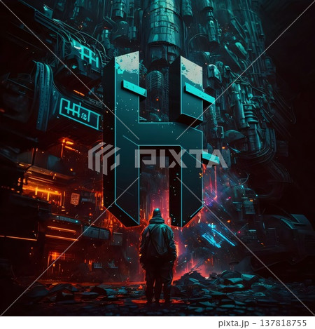 Man standing in front of big 3d letter H, 3d rendering Man standing in front of big 3d letter H, 3d rendering 137818755