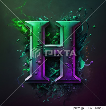 Vintage Grunge Capital Letter H With Abstract Background. 3D Render 137818842