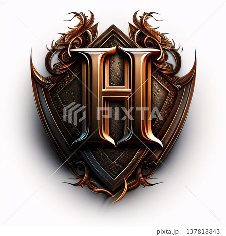 Luxury shield with initial letter H. 3D illustration. Luxury shield with initial letter H. 3D illustration. 137818843