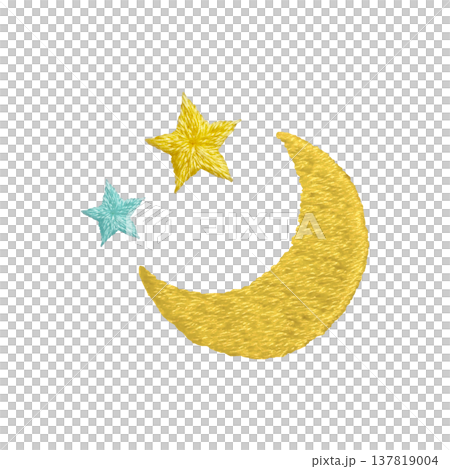 【三日月と星】手刺繍イラスト素材 137819004