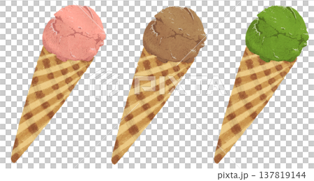 草莓、巧克力和抹茶冰淇淋的插圖 草莓、巧克力和抹茶冰淇淋的插圖 137819144