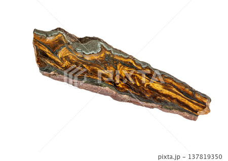 Macro stone tiger eye mineral in rock on black background 137819350