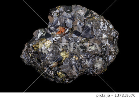 Macro stone mineral Galena on a black background 137819370