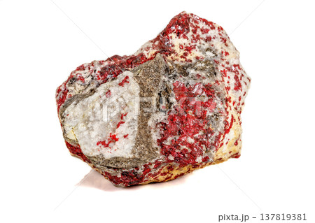 Macro stone mineral Cinnabar on a white background 137819381