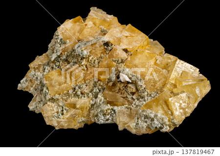 Macro stone Fluorite mineral on black background 137819467