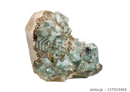 Macro stone Fluorite mineral on white background Macro stone Fluorite mineral on white background 137819468