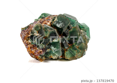 Macro stone Fluorite mineral on white background 137819470