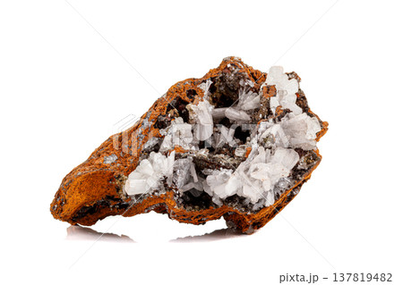 Macro mineral stone crystals Hemimorphite rock on a white background 137819482