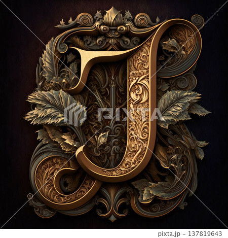 Luxury letter J in Victorian style. 3D illustration. 137819643