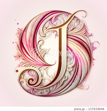 Vintage letter J with ornate swirls and curls. 3D illustration. 137819646