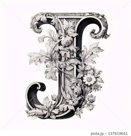 Vintage capital letter J with floral ornament. Hand-drawn illustration Vintage capital letter J with floral ornament. Hand-drawn illustration 137819681