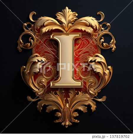 Luxury golden letter I in Victorian style. 3D rendering 137819702