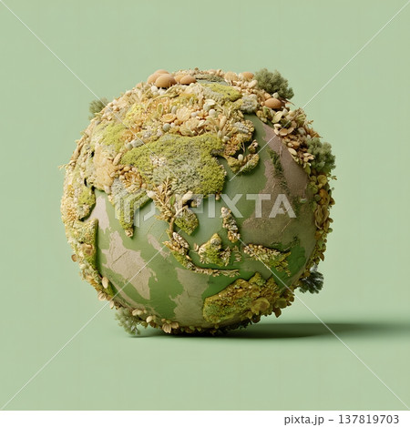 Artistic Representation of Earth Covered in Green Flora and Terrain 137819703