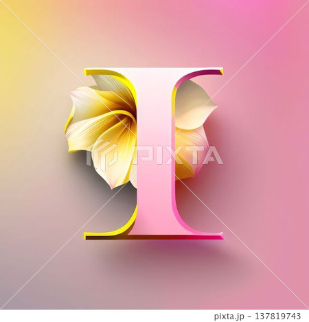 Pink letter with yellow frangible flower. Vector illustration. Letter I. Pink letter with yellow frangible flower. Vector illustration. Letter I. 137819743