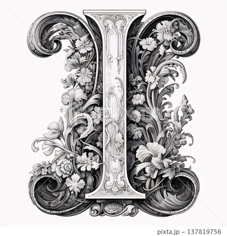 Luxury capital letter I in the Baroque style with floral ornament. Luxury capital letter I in the Baroque style with floral ornament. 137819756