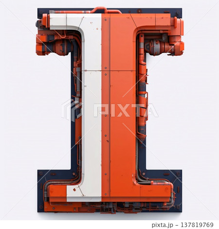 Orange industrial 3D font. Letter I. 3D rendering. 137819769