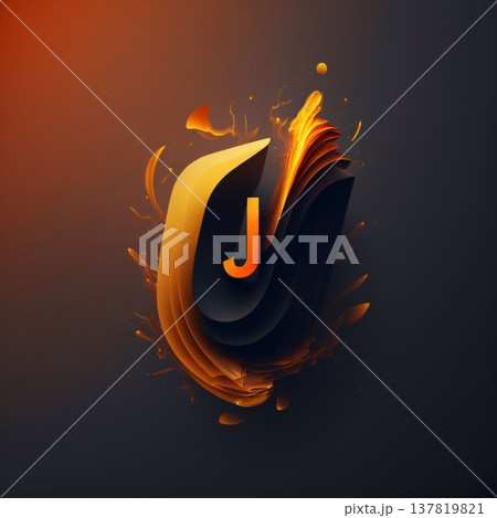 3d illustration of letter J with fire and flames on dark background 3d illustration of letter J with fire and flames on dark background 137819821