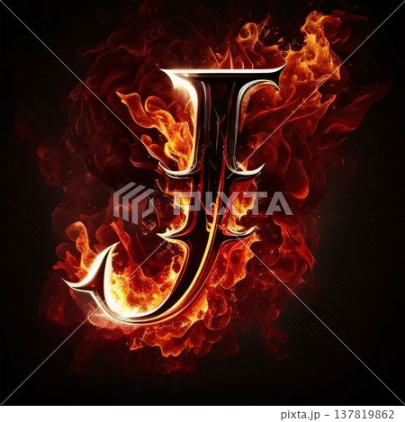 Letter J in the form of fire on a black background. Illustration. 137819862