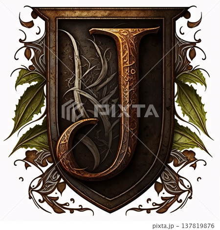 Luxury capital letter J with floral ornament in vintage style. Luxury capital letter J with floral ornament in vintage style. 137819876