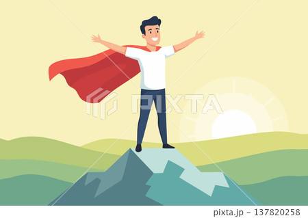 Man Celebrating on Mountain Top 137820258