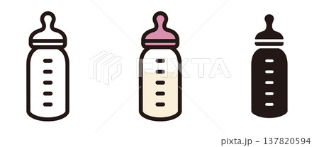 哺乳瓶のアイコン。赤ちゃん、育児、子育てに関するイラスト。 137820594