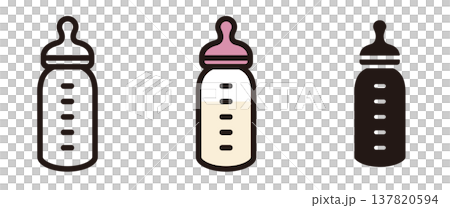 哺乳瓶のアイコン。赤ちゃん、育児、子育てに関するイラスト。 137820594