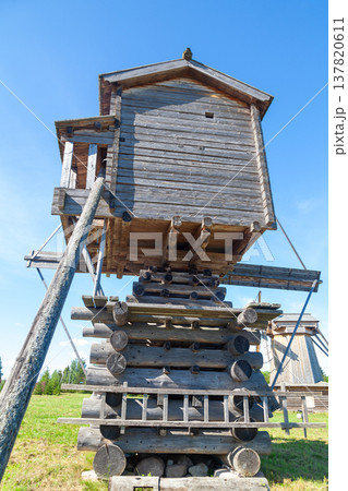Historic Wooden Windmill in Rural Setting 137820611