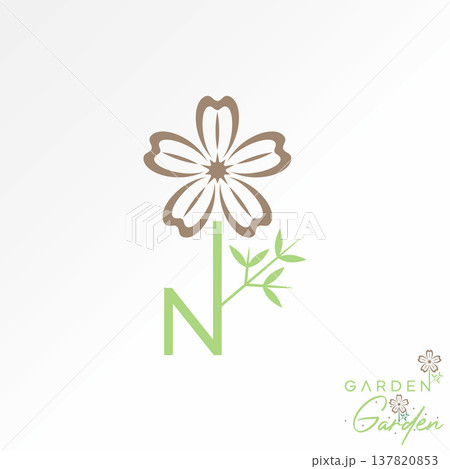 Initial N font with flower stalk leaf fashion decoration garden blossom plant logo design graphic concept creative premium vector stock image top sell 137820853