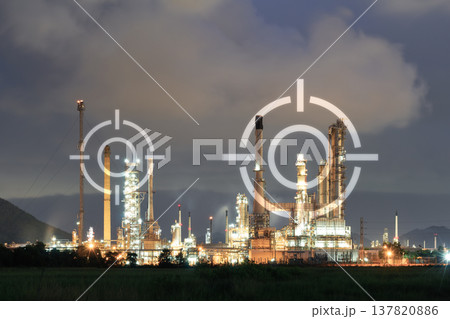 Oil Refinery Plant at Night, Energy Market Risk Concept 137820886