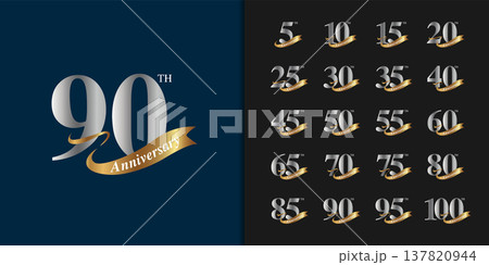 Set of premium anniversary logotype. Golden anniversary celebration emblem design Set of premium anniversary logotype. Golden anniversary celebration emblem design 137820944