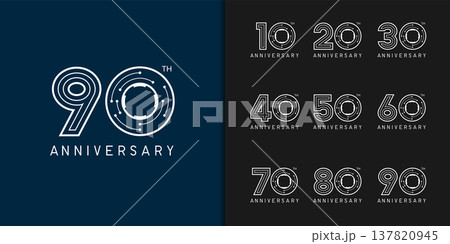 Set of trendy anniversary logotype. Modern geometric anniversary celebration icons design. 137820945