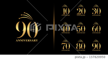 Set of premium anniversary logotype. Golden anniversary celebration emblem design. Set of premium anniversary logotype. Golden anniversary celebration emblem design. 137820950