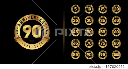 Set of premium anniversary logotype. Golden anniversary celebration emblem design. 137820951