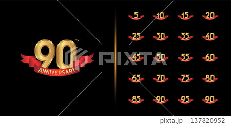 Set of premium anniversary logotype. Golden anniversary celebration emblem design. 137820952