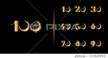 Set of premium anniversary logotype. Golden anniversary celebration emblem design. 137820959