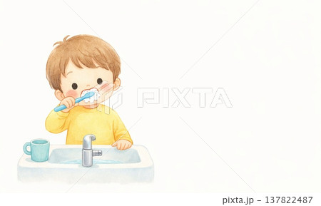 歯磨きをする男の子のかわいい生活習慣イラスト 137822487