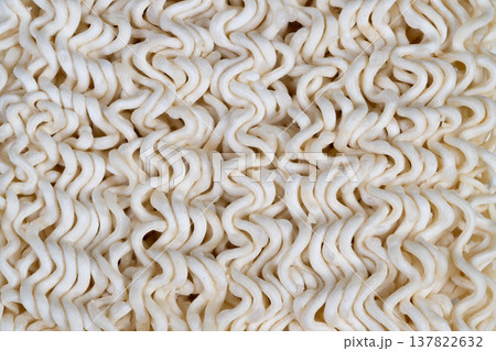 Flatlay dry instant noodles arranged for packaging mockup, clean backdrop, consistent noodle blocks, optimized negative space for label placement and branding visuals Flatlay dry instant noodles arranged for packaging mockup, clean backdrop, consistent noodle blocks, optimized negative space for label placement and branding visuals 137822632