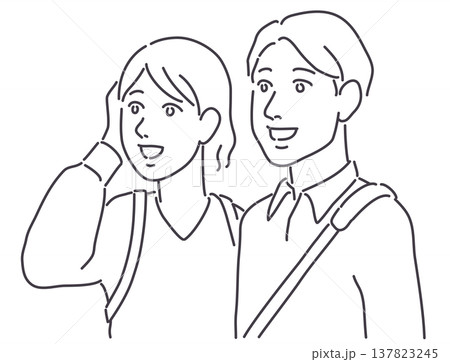 観光する男性と女性 線のみ 観光する男性と女性 線のみ 137823245