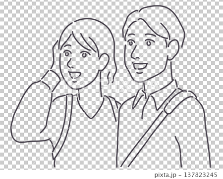 観光する男性と女性 線のみ 観光する男性と女性 線のみ 137823245