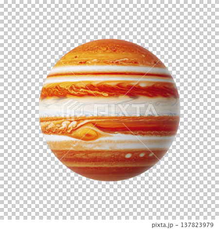 This depicts vibrant, swirling representation of Jupiter, showcasing its iconic bands and Great Red Spot. planet dynamic atmosphere is highlighted with vivid orange and white hues This depicts vibrant, swirling representation of Jupiter, showcasing its iconic bands and Great Red Spot. planet dynamic atmosphere is highlighted with vivid orange and white hues 137823979