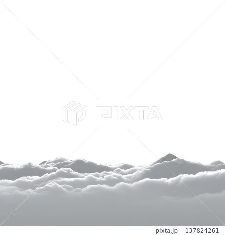 Serene view of fluffy white clouds against clear black sky, creating peaceful and tranquil atmosphere. soft texture of clouds contrasts with transparency background 137824261