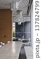 Contemporary dining space with geometric pendant lighting 137824799