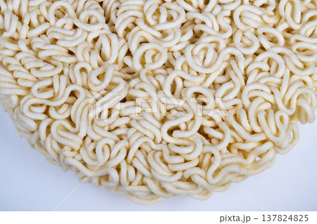 Chic instant noodle flatlay arrangement. Modern styled noodles on minimal background. Elegant composition of instant noodles in simple setting for social media sharing 137824825