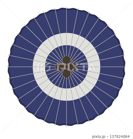 紺色の番傘の俯瞰フラットイラスト｜白背景の和風シンプル素材 137824864
