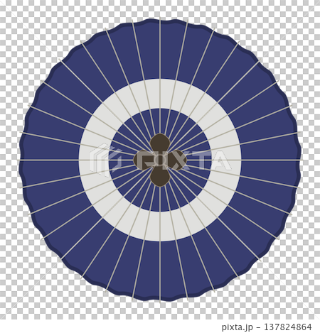 紺色の番傘の俯瞰フラットイラスト｜白背景の和風シンプル素材 137824864