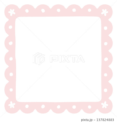 レース風フレーム　真ん中一部透過(透過確認 要)　ピンク　正方形 137824883